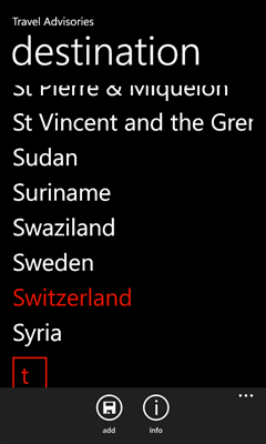 Travel Advisories for Windows Phone