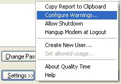 Settings menu