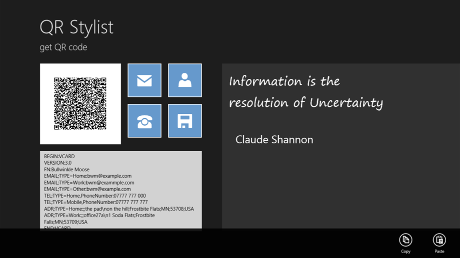QR barcode from a contact for Windows 8